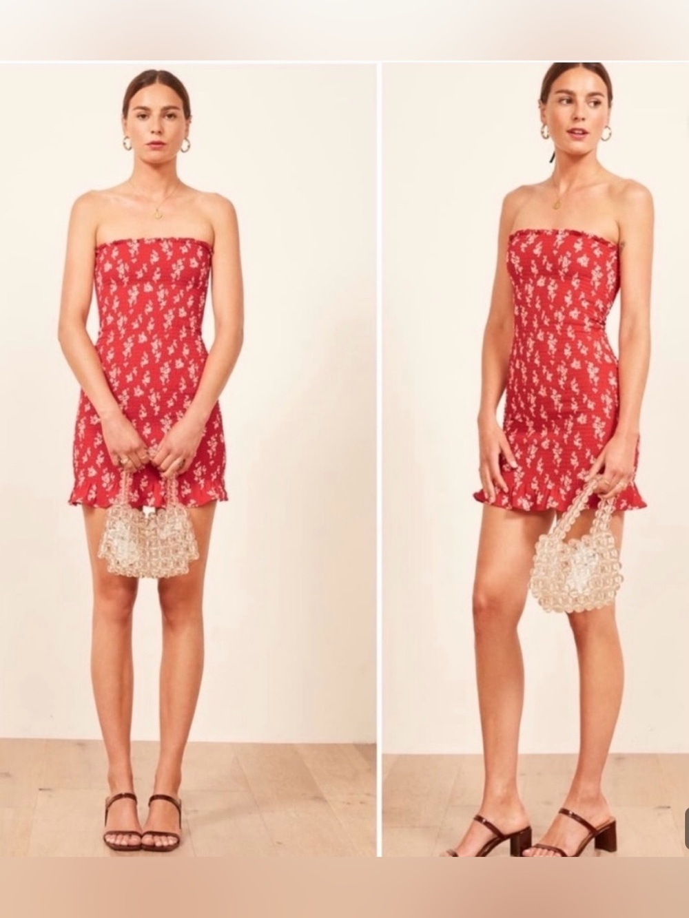 Reformation Chantilly Strapless Red Floral Strapless Mini Dress Women’s Medium